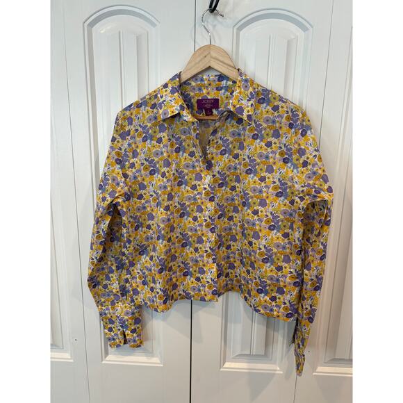 J. Crew Tops - J. Crew Liberty Fabric Yellow Floral Crop Button Down Shirt Size 6